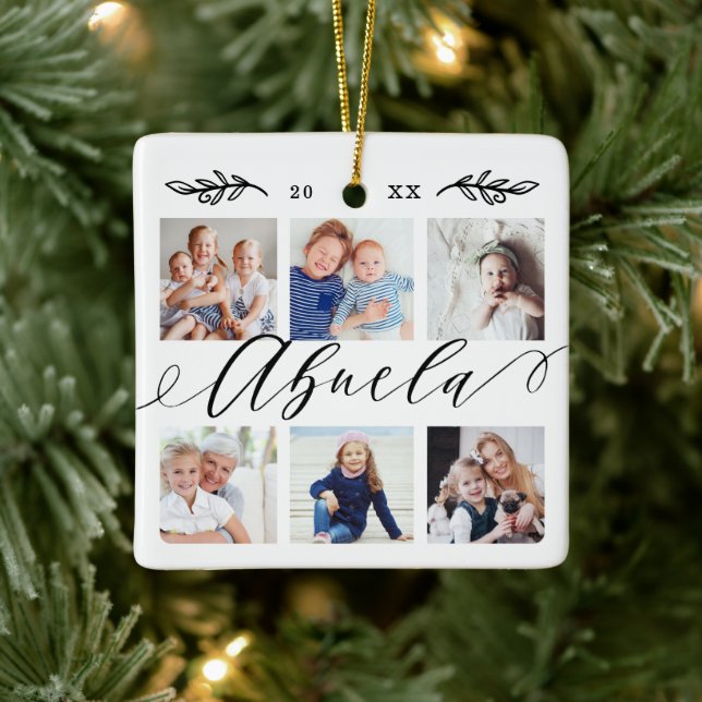 Ornement En Céramique Cadeau pour Abuela | Collage photo pour petits enf (Arbre)