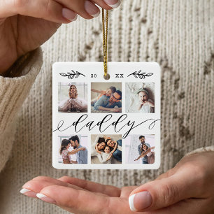 Ornement En Céramique Cadeau pour papa Collage de photos de famille