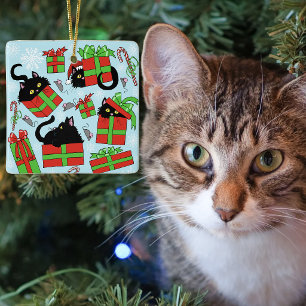 Ornement En Céramique Cadeaux de Noël de chats noirs