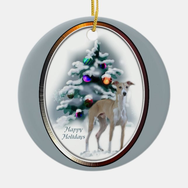 Ornement En Céramique Cadeaux de Noël italien Greyhound (Devant)