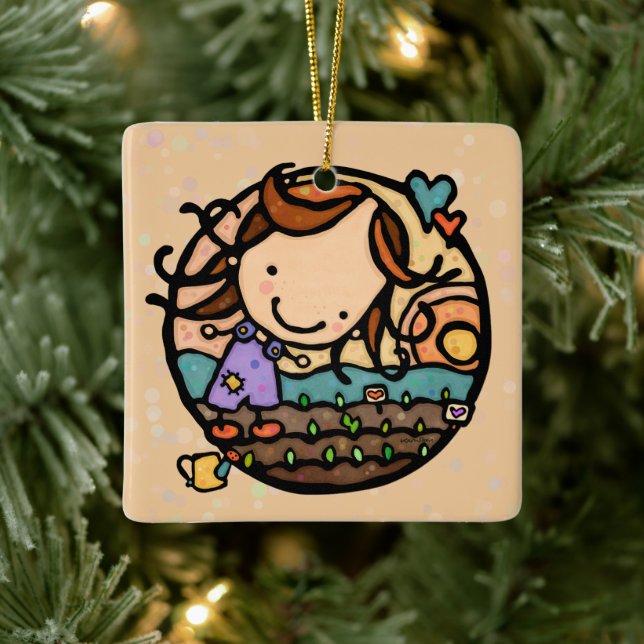 Ornement En Céramique Cadeaux personnalisés Amours Jardin Nature Girl (Arbre)