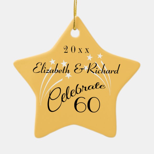 Ornement En Céramique Cadeaux pour le 60ème anniversaire d'étoile Whimsi (Devant)