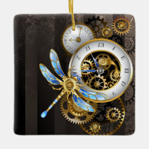 Ornement En Céramique Cadran Steampunk avec libellule