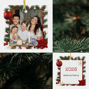 Ornement En Céramique Cadre nouvelle année avec étoile rouge Photo Famil