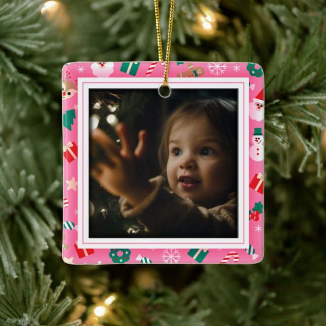Ornement En Céramique Cadre photo rose de Noël mignon (Arbre)