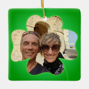 Ornement En Céramique Cadre shamrock + Photo & Texte