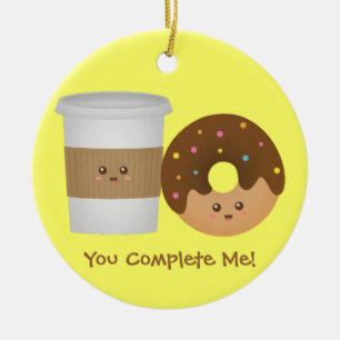 Ornement En Céramique Café et beignet mignons dans l'amour, paire