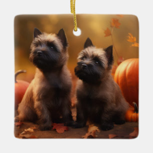 Ornement En Céramique Cairn Terrier Chiot Automne Citrouille de plaisir