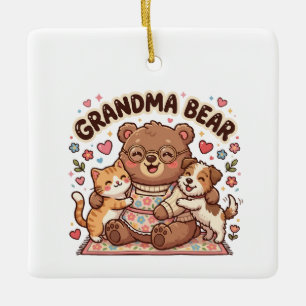 Ornement En Céramique  Câlin mignon de grand-mère ours