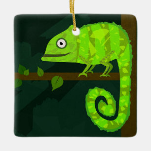 Ornement En Céramique Caméléon mignon vert