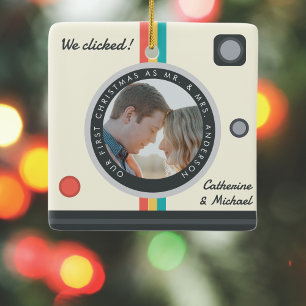 Ornement En Céramique Caméra instantanée Couple Photo Premier Noël