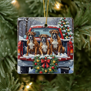 Ornement En Céramique Camion de Noël rouge Boxer Fêtes