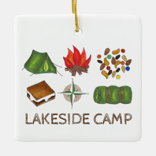 Ornement En Céramique Camp d'été Tente feu de camp S'mores Compass