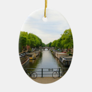 Ornement En Céramique Canal, ponts, vélos, bateaux, Amsterdam, Hollande