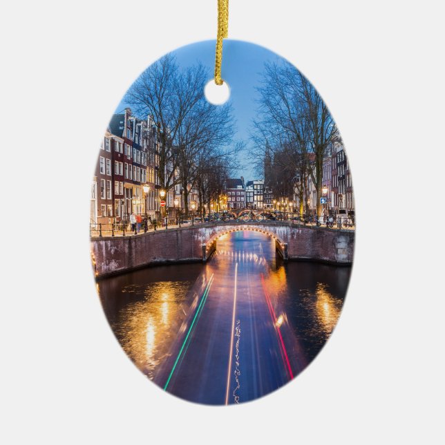 Ornement En Céramique Canaux d'Amsterdam la nuit (Devant)