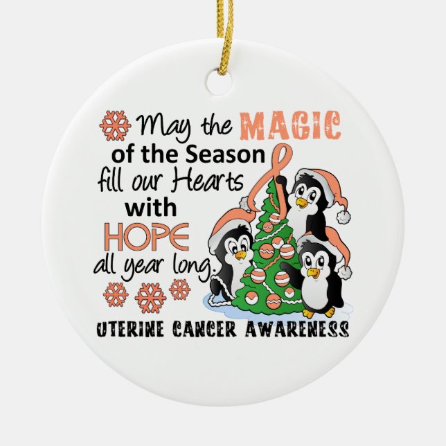 Ornement En Céramique Cancer utérin de pingouins de Noël (Devant)
