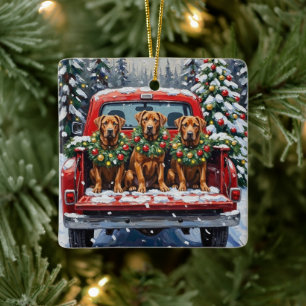 Ornement En Céramique Cane Corso camion rouge de Noël