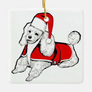 Ornement En Céramique caniche de noël santa claus