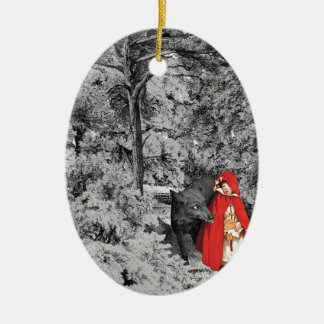 Ornement En Céramique Capuchon rouge et le loup (BW)