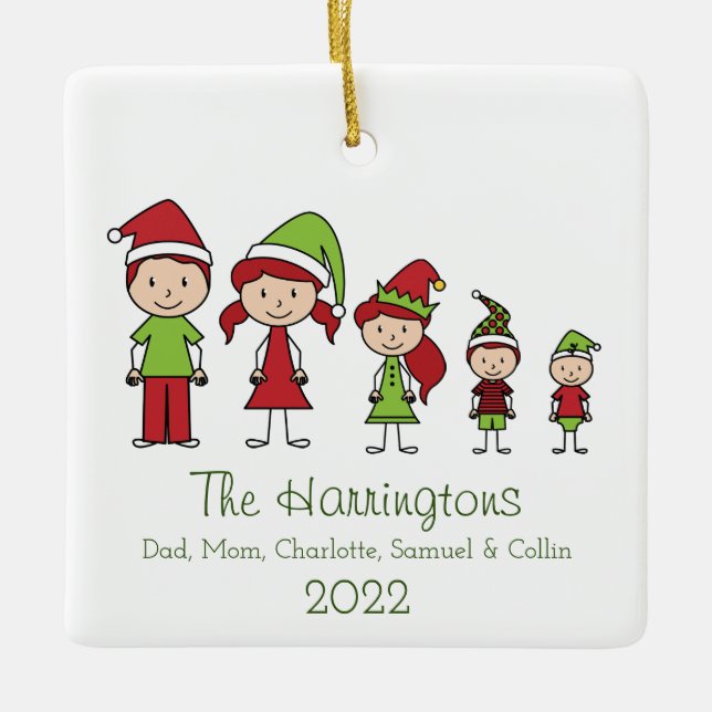 Ornement En Céramique Caractère de Noël Famille mignonne Personnalisée (Devant)
