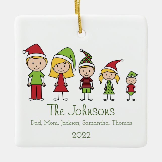 Ornement En Céramique Caractères de Noël Famille mignonne Personnalisée (Devant)