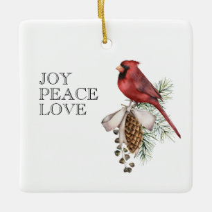 Ornement En Céramique Cardinal Rouge, JOYER PAIX LOVE Noël éditable