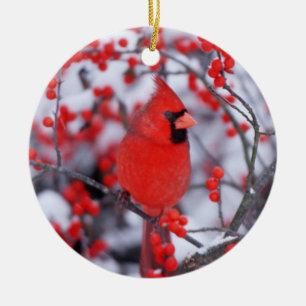 Ornement En Céramique Cardinal rouge mâle, Hiver, IL