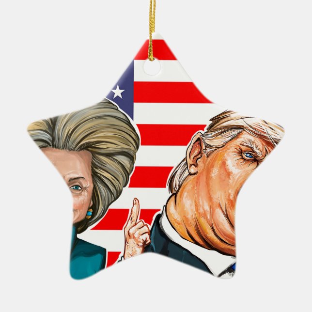 Ornement En Céramique Caricature d'atout et de Hillary (Devant)