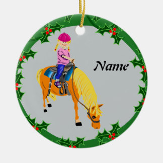 Ornement En Céramique Caricature personnalisée fille sur cheval poney