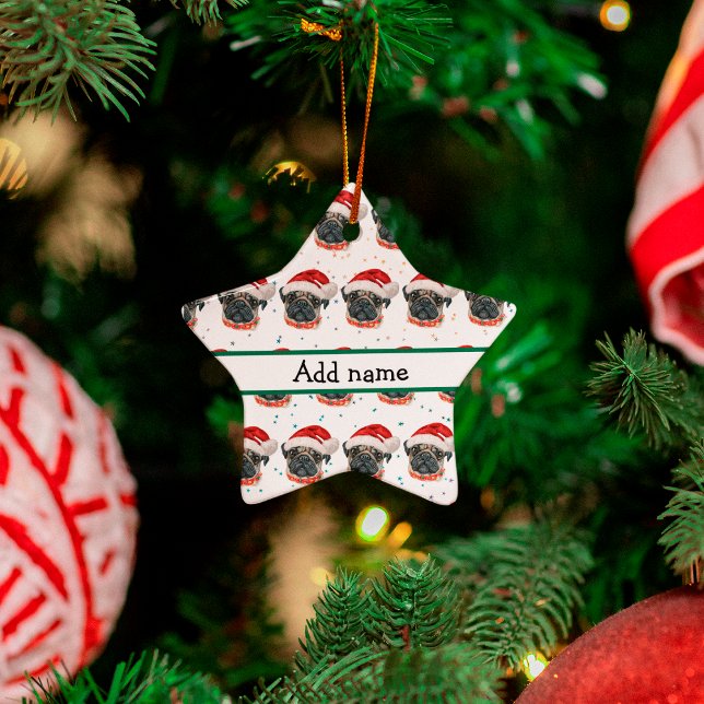 Ornement En Céramique Carlin Chien race Étoiles de Noël (Créateur téléchargé)