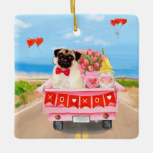 Ornement En Céramique Carlin Chien Saint-Valentin Coeurs de camion