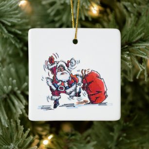 Ornement en céramique carré de Père Noël en colère