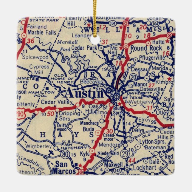 Ornement En Céramique Carte Austin TX 1941 (Dos)
