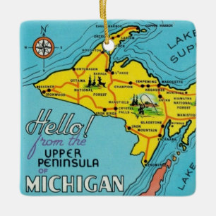 Ornement En Céramique Carte colorée vintage du Michigan