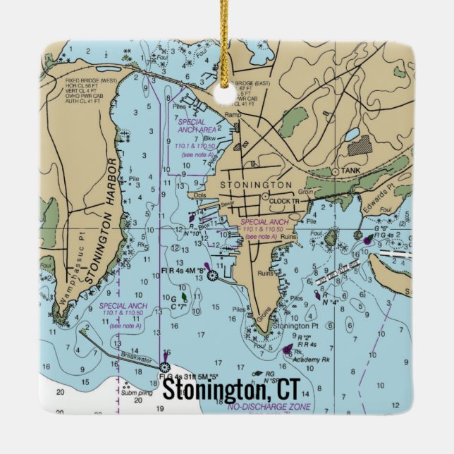 Ornement En Céramique Carte CT Stonington (Dos)