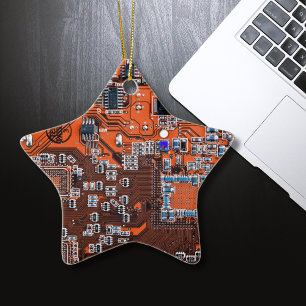 Ornement En Céramique Carte de circuit Geek d'ordinateur Orange