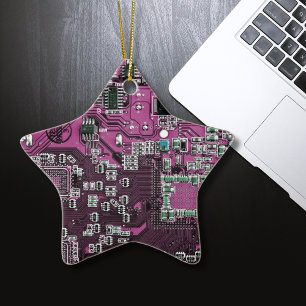 Ornement En Céramique Carte de circuit Geek d'ordinateur violet