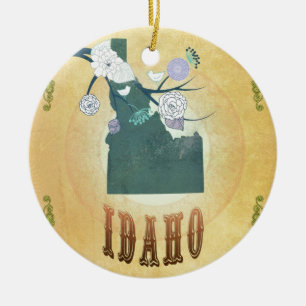 Ornement En Céramique Carte de l'Idaho avec de beaux oiseaux