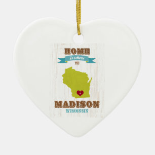 Ornement En Céramique Carte de Madison, le Wisconsin - à la maison est