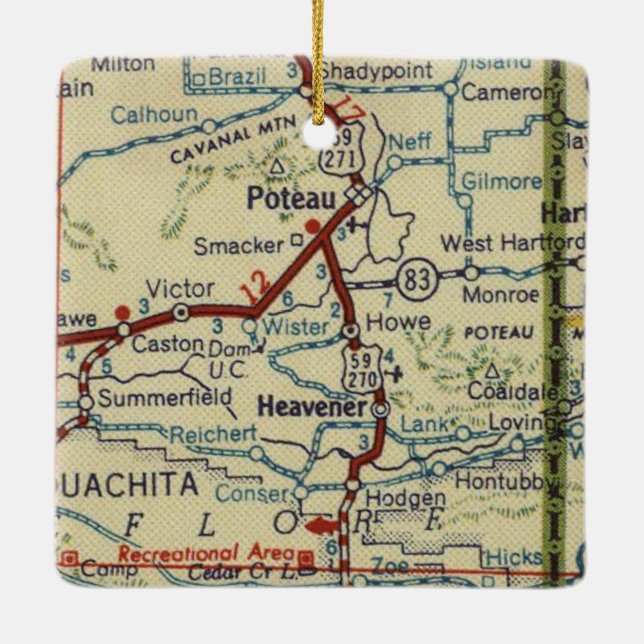 Ornement En Céramique Carte de Poteau OK et Heavener Oklahoma (Dos)