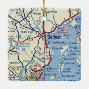 Ornement En Céramique Carte des années 50 du Belfast Maine
