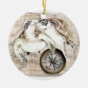 Ornement En Céramique Carte du boussole des tortues marines