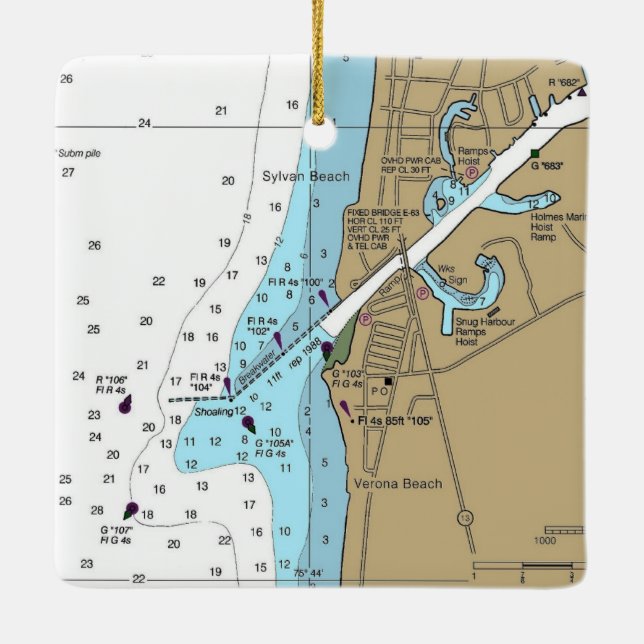 Ornement En Céramique Carte du lac Oneida de Verona Beach (Dos)