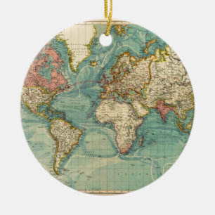 Ornement En Céramique Carte du monde vintage