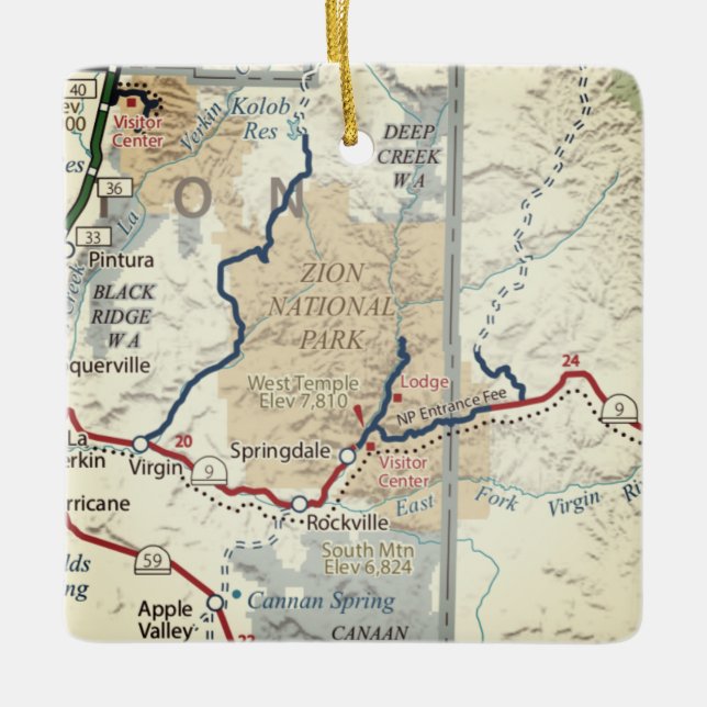 Ornement En Céramique Carte du parc national de Zion (Devant)