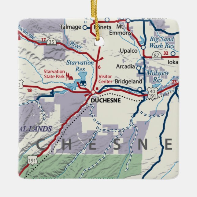 Ornement En Céramique Carte Duchesne Utah (Devant)