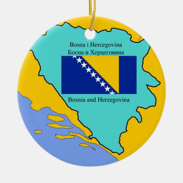 Ornement En Céramique Carte et drapeau de la Bosnie-Herzégovine (Devant)
