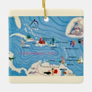 Ornement En Céramique Carte illustrée des îles des Caraïbes