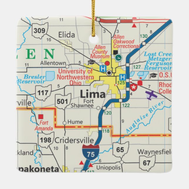 Ornement En Céramique Carte Lima Ohio (Dos)