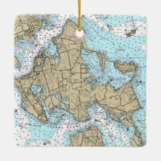 Ornement En Céramique Carte marine de l'île Shelter NY Noël
